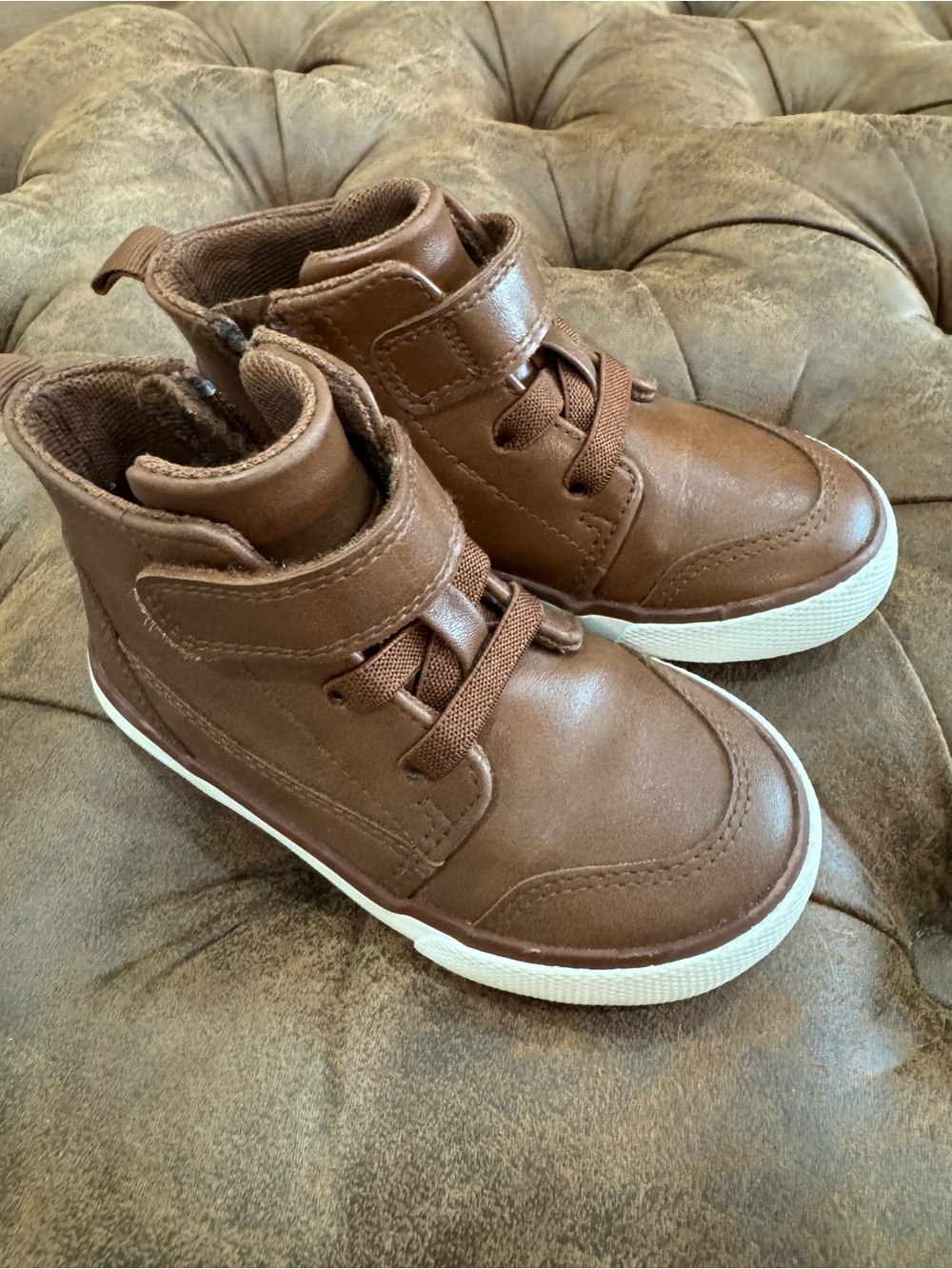 Wonder Nation Brown High-Top Kids Boots with White Sole